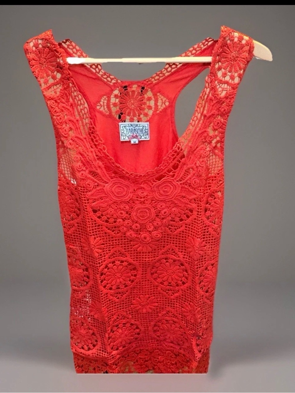 Yoana Baraschi Black Lace Peplum Tank & Red Crochet Shell Duo M